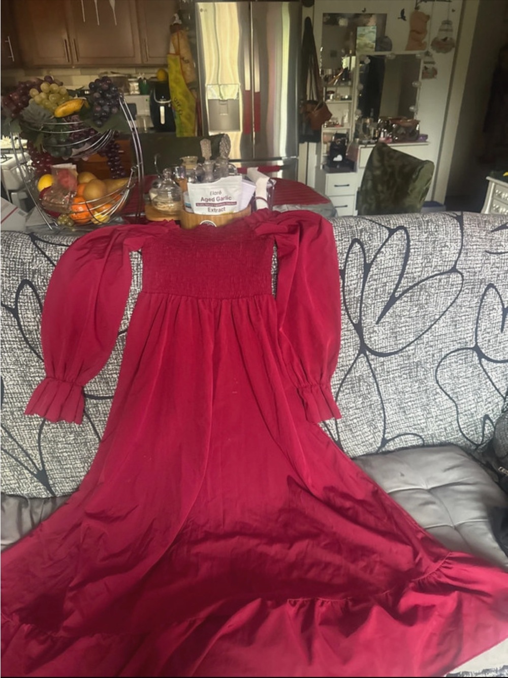 Red Long Sleeve Smocked Maxi Dress - Women